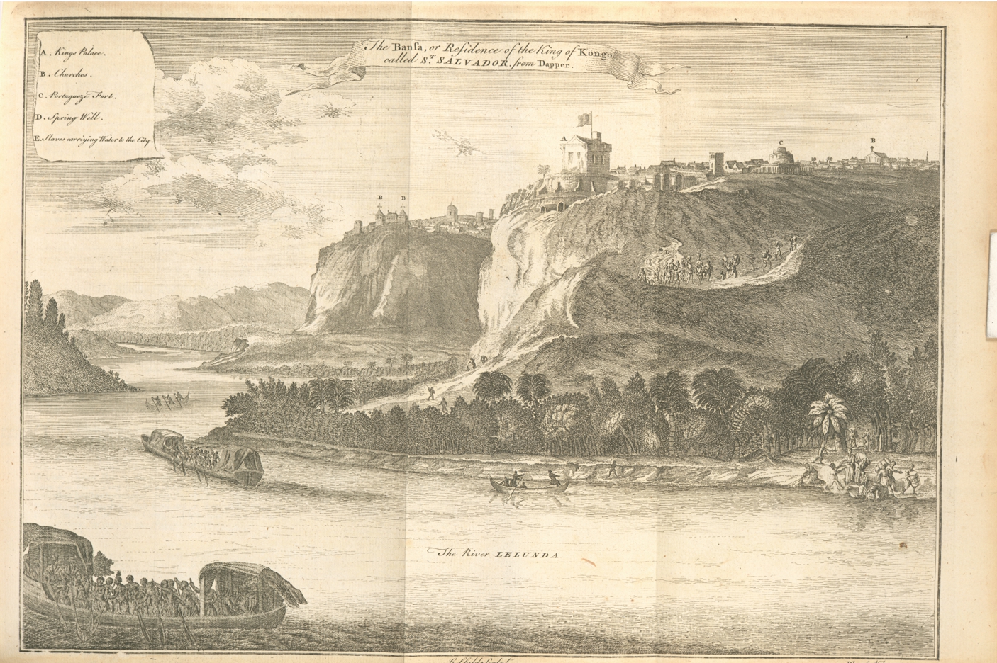 Historical engraving of São Salvador royal capital of the Kingdom of Kongo in 1745