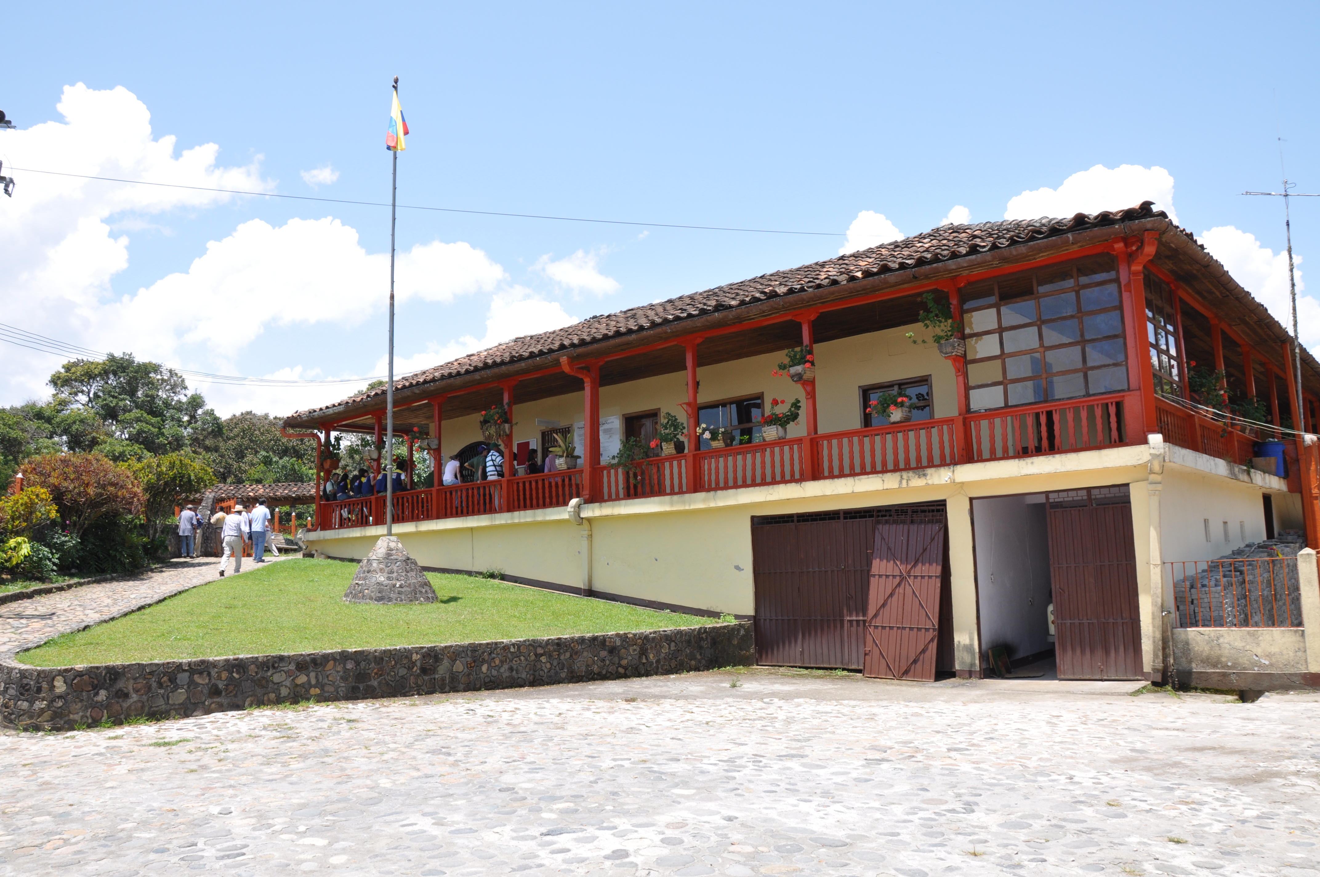 Stone monolithic statues with masked faces at San Agustín Archaeological Park Colombia