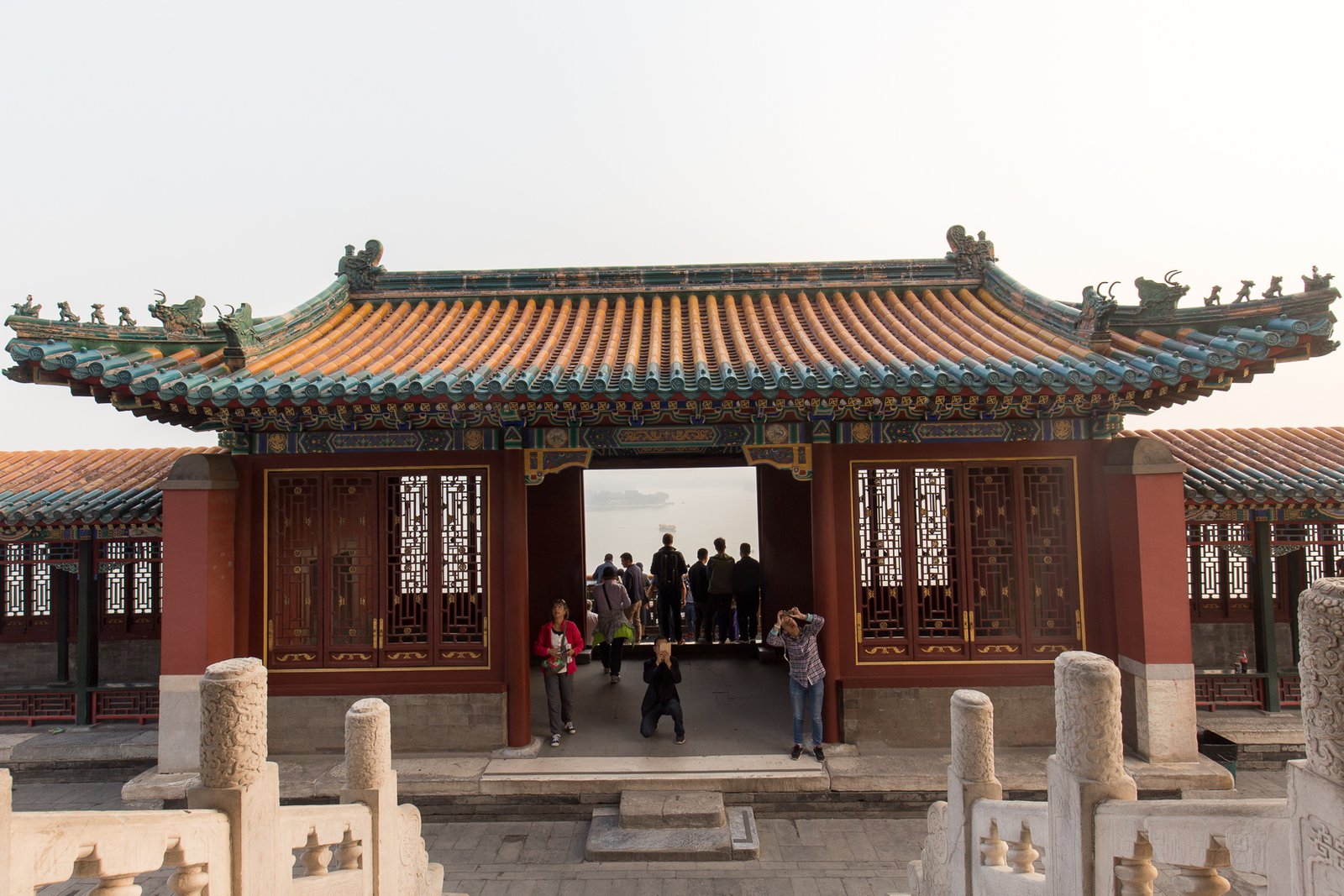 Tower of Buddhist Incense rising above Longevity Hill at the Summer Palace, Beijing, with Kunming Lake below