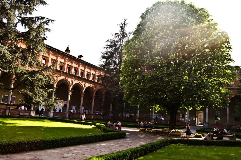Historic cloisters of Università Cattolica del Sacro Cuore in Milan, home to Vita e Pensiero