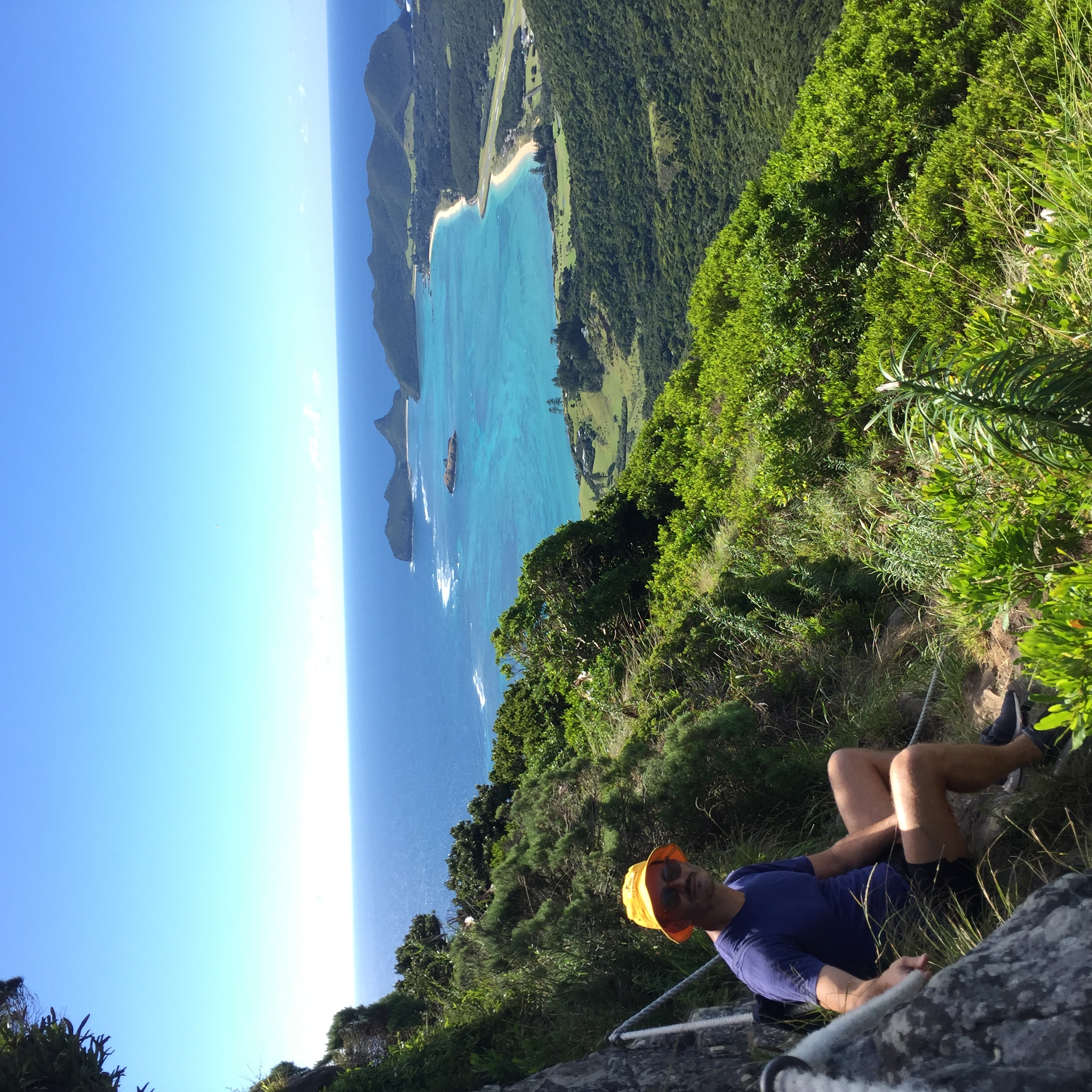 Turquoise lagoon and coral reef of Lord Howe Island seen from elevated cave viewpoint