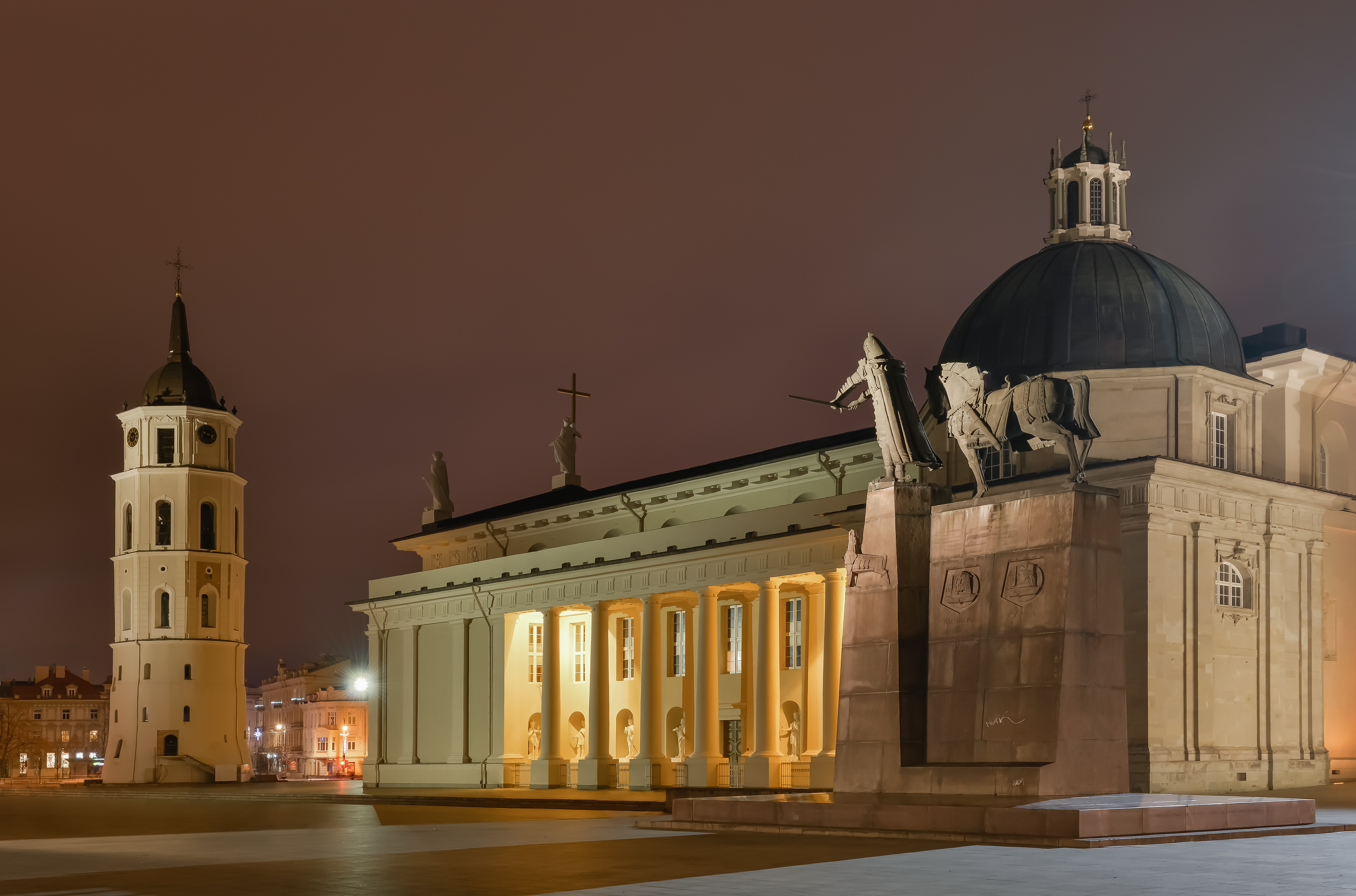 Vilnius Cathedral and bell tower on the neoclassical cathedral square in the historic centre