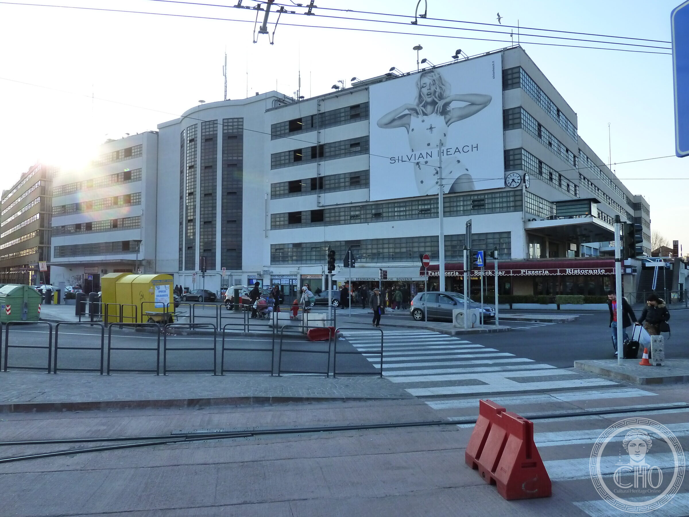 The Autorimessa Comunale from the square, with the tram works in progress