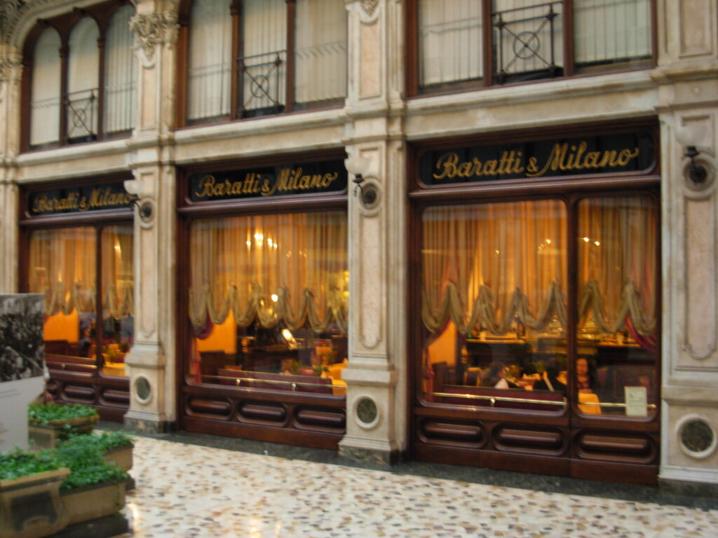 Interior of Caffe Baratti e Milano in Turin, with mirrors, marble, gilding and carved woodwork
