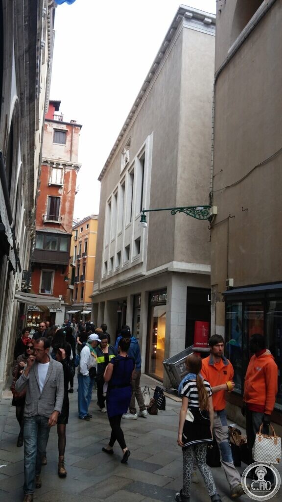 Street view of the former Cinema Teatro San Marco building, now a Louis Vuitton store, seen from the calle near Calle Larga XXII Marzo, Venice