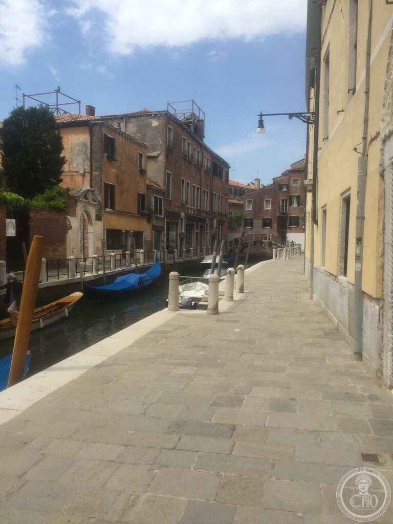 Scenic view along Fondamenta Venier dei Leoni and Rio de San Vio with moored gondolas near the Peggy Guggenheim Collection in Dorsoduro