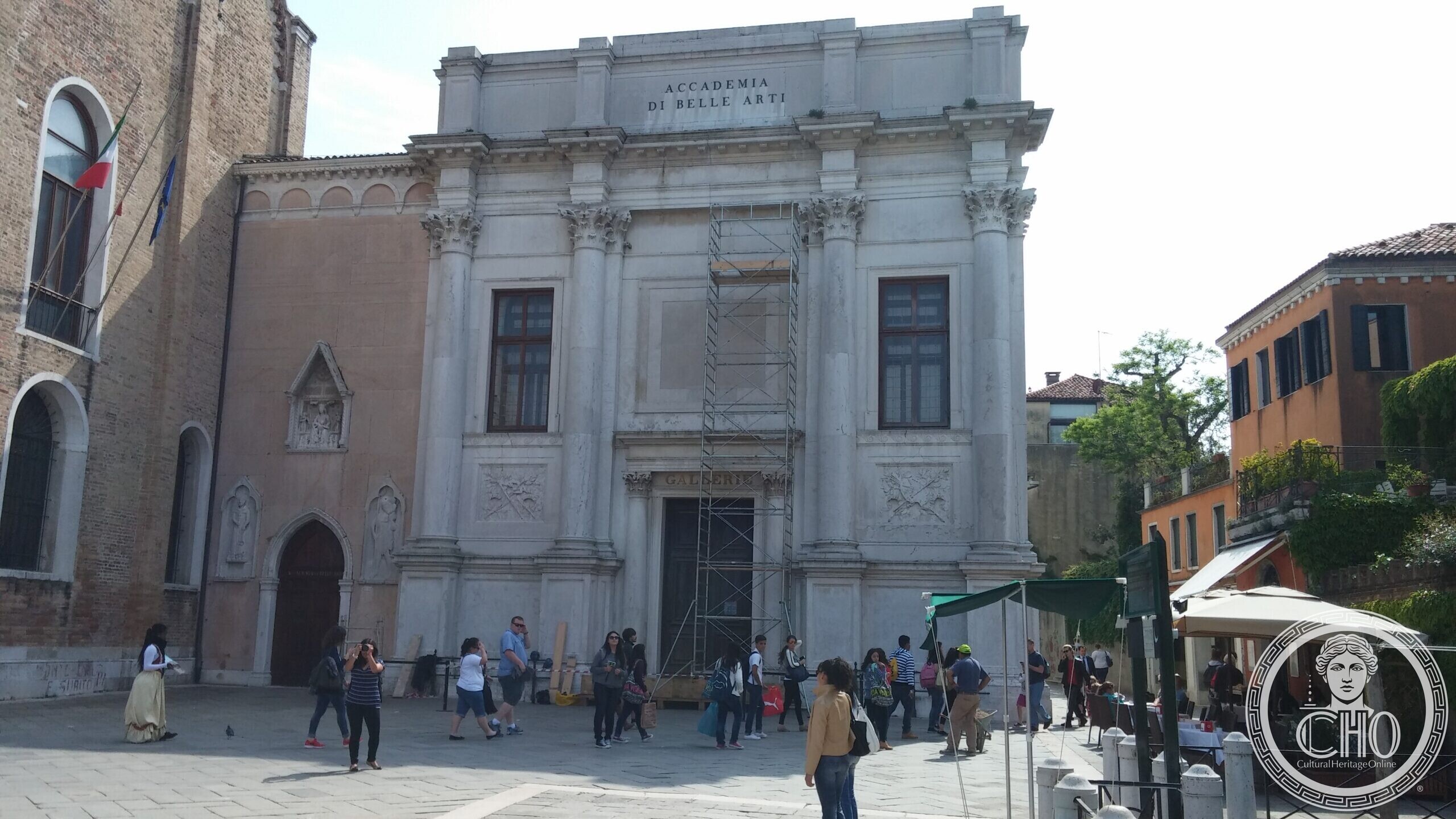 The Gallerie dell'Accademia seen across the campo in Venice, beside the Gothic flank of the former church
