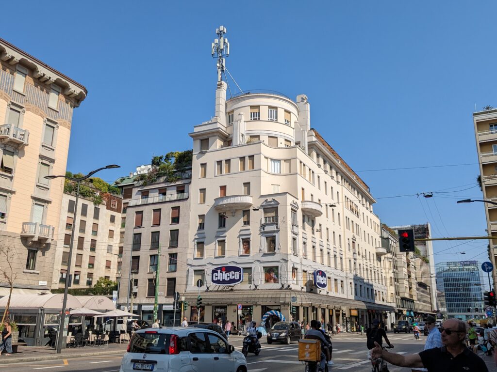 Detail of the facade and windows along Corso Buenos Aires in Milan