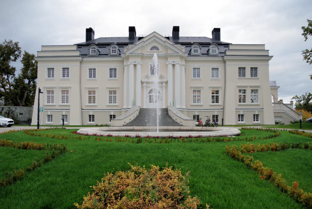 The front of Komierowo Palace in northern Poland after restoration, seen from the west