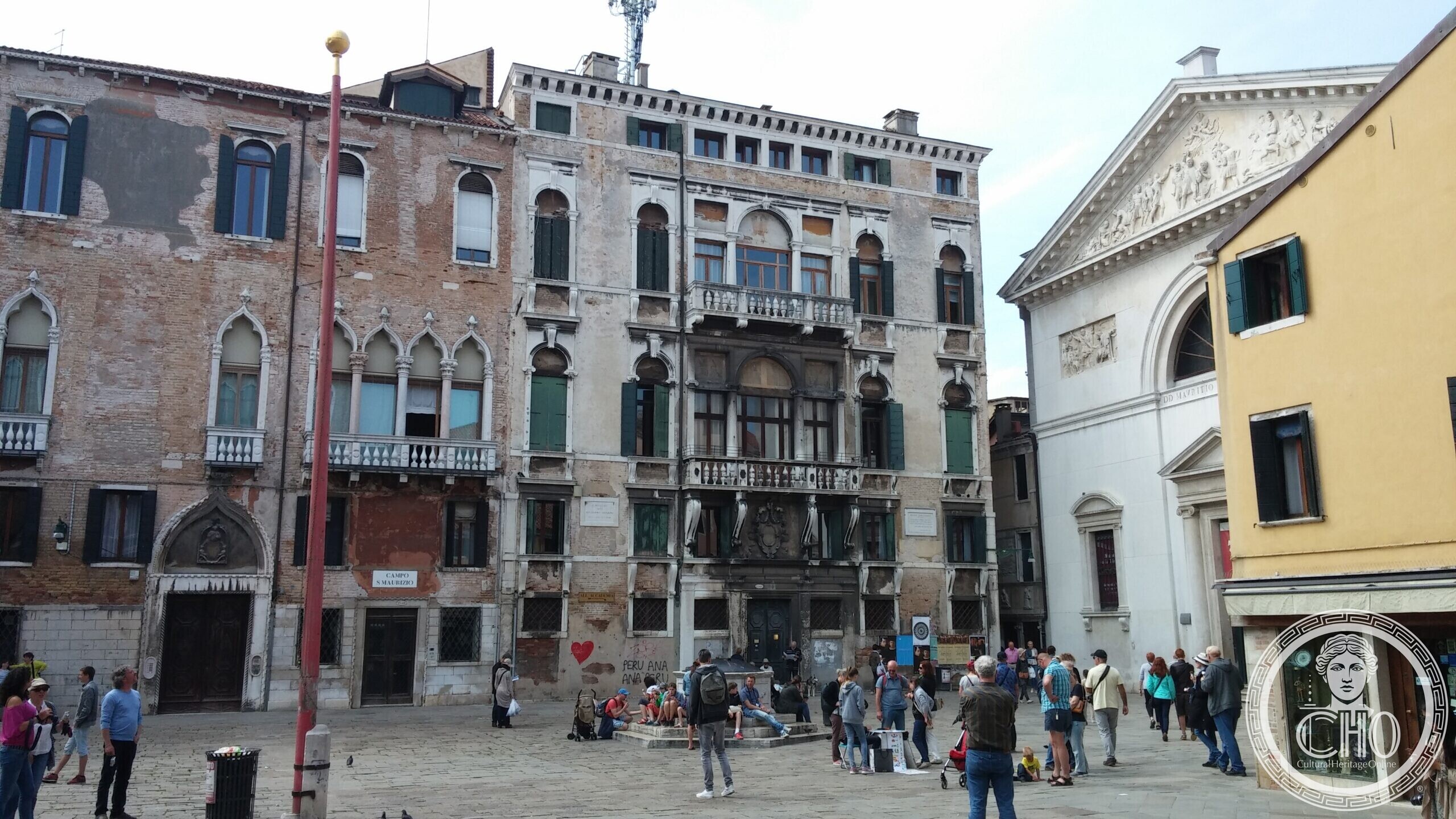 Palazzo Bellavite on Campo San Maurizio in Venice, its plastered facade stripped bare of the frescoes it once carried