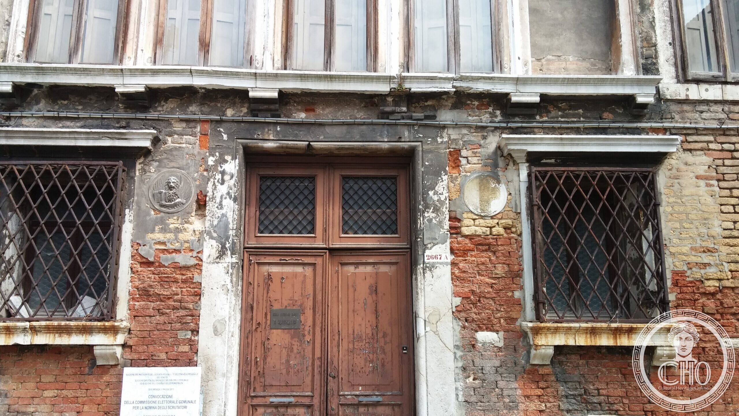 Palazzo Zaguri seen from Campo San Maurizio in Venice, its Gothic windows set in bare brick