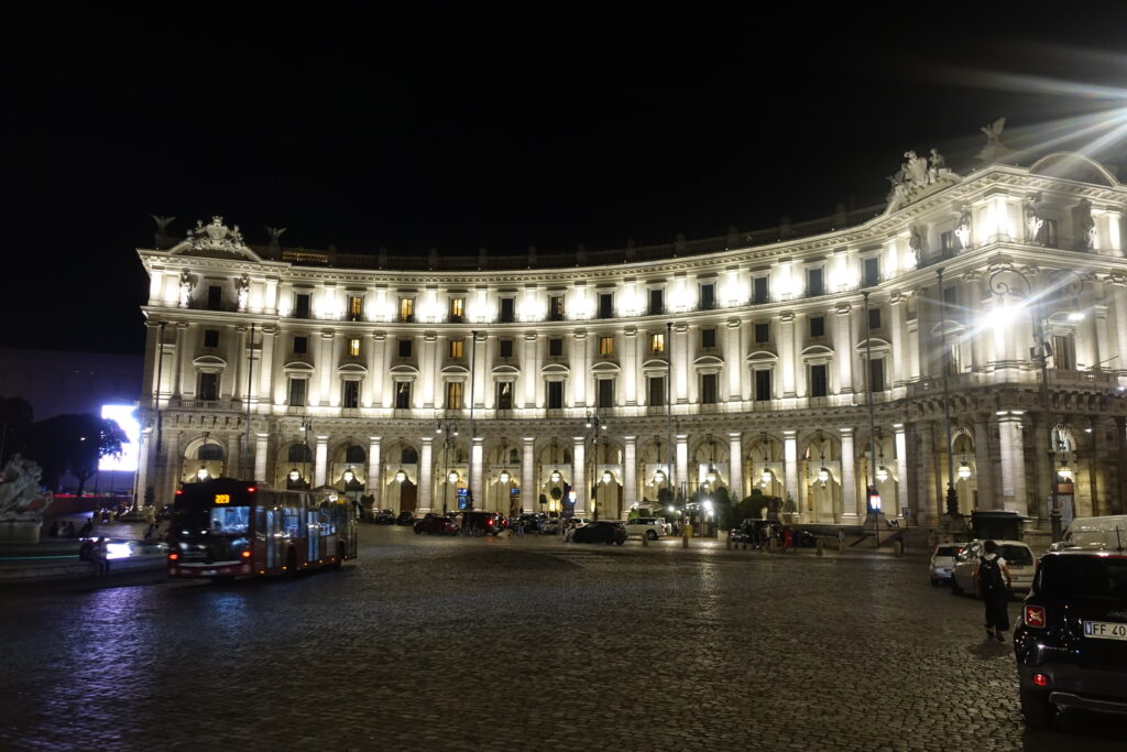 The Fountain of the Naiads in Piazza della Repubblica in Rome beneath sunny skies