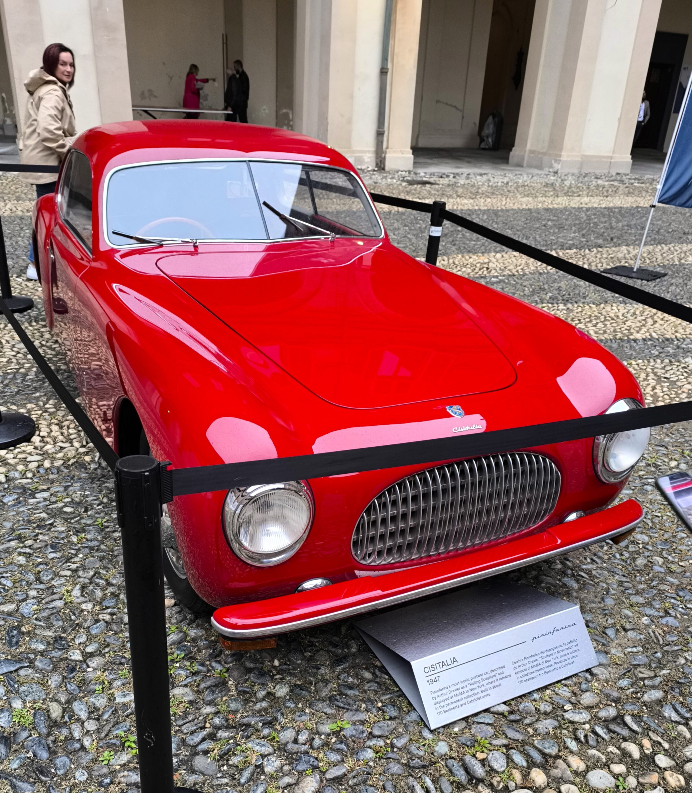 Sculptural streamlined profile of the 1947 Cisitalia 202 designed by Pininfarina