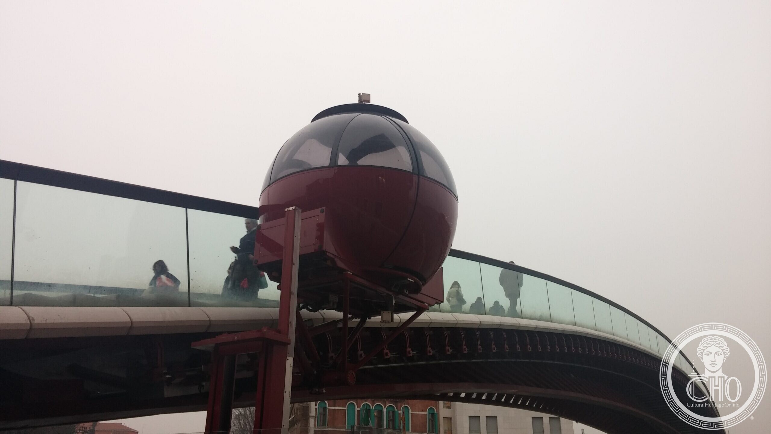 The Ponte della Costituzione arching over the Grand Canal in Venice in winter fog