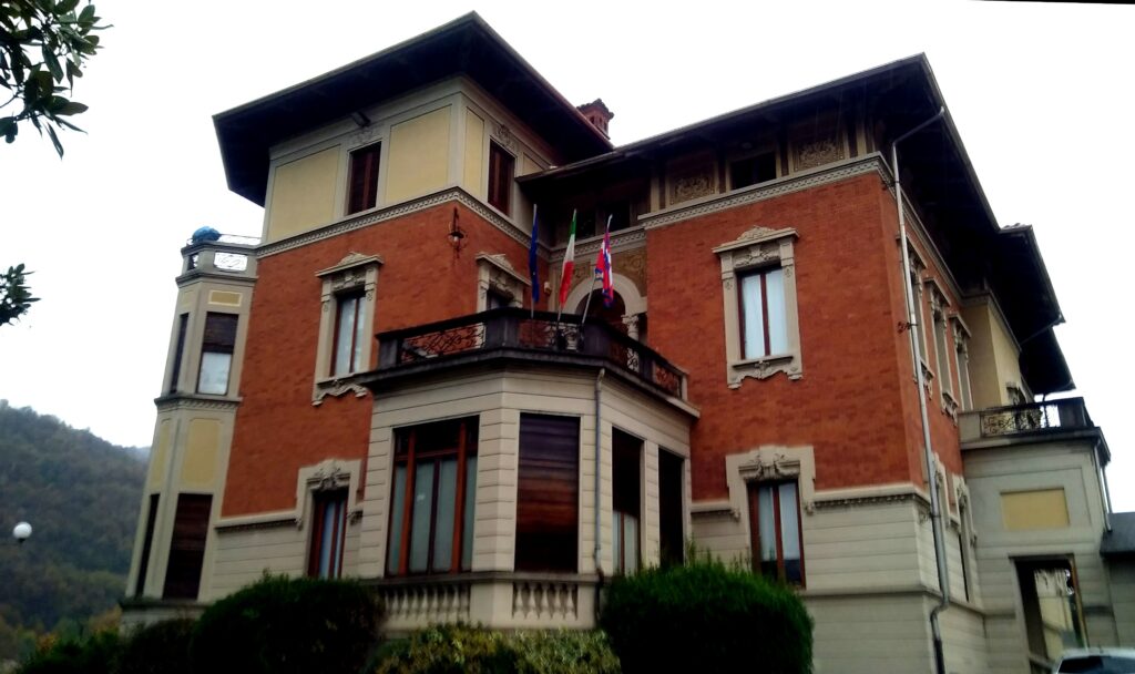 Historic stone town hall building of Quarona in Piedmont
