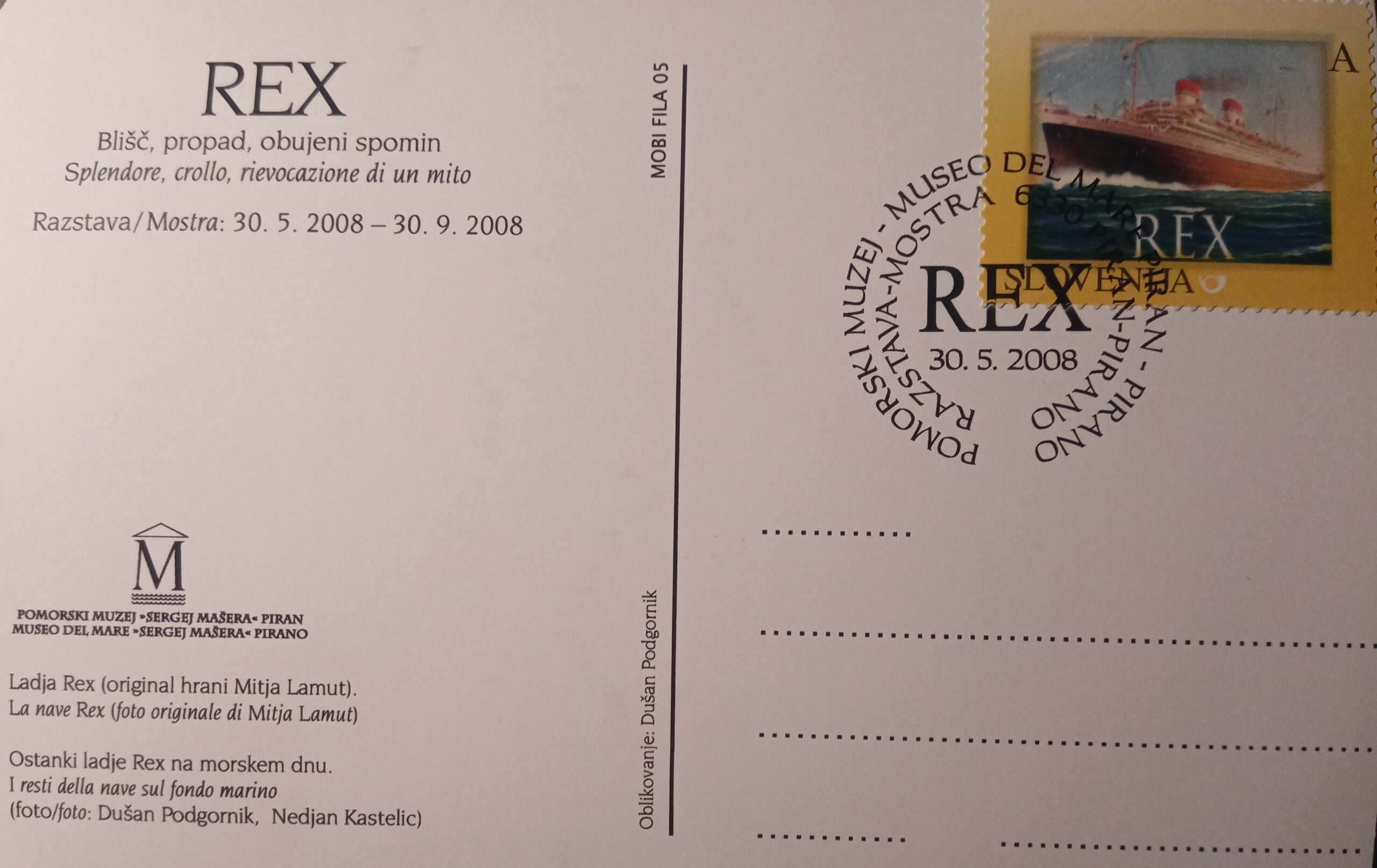 Historical postcard showing the grand ocean liner SS Rex steaming across the open sea