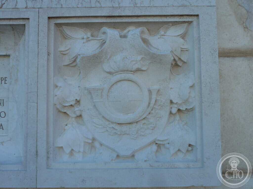 Close view of the marble tablet showing the names of the fallen in close columns