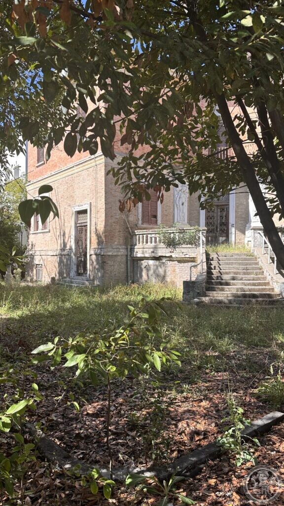 The villa half hidden behind the trees that have grown up in its garden