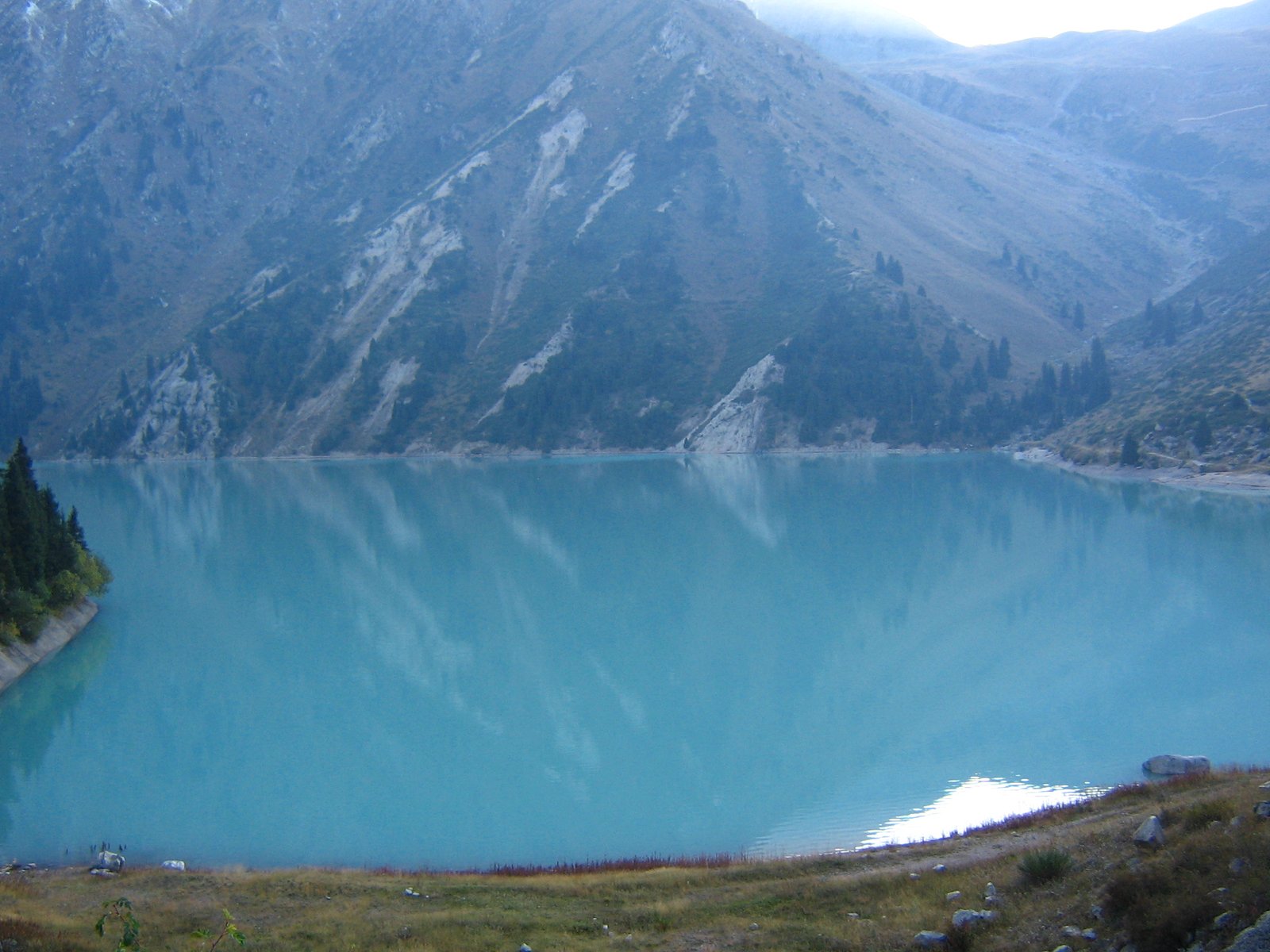 Big Almaty Lake surrounded by Tian-Shan peaks, Kazakhstan