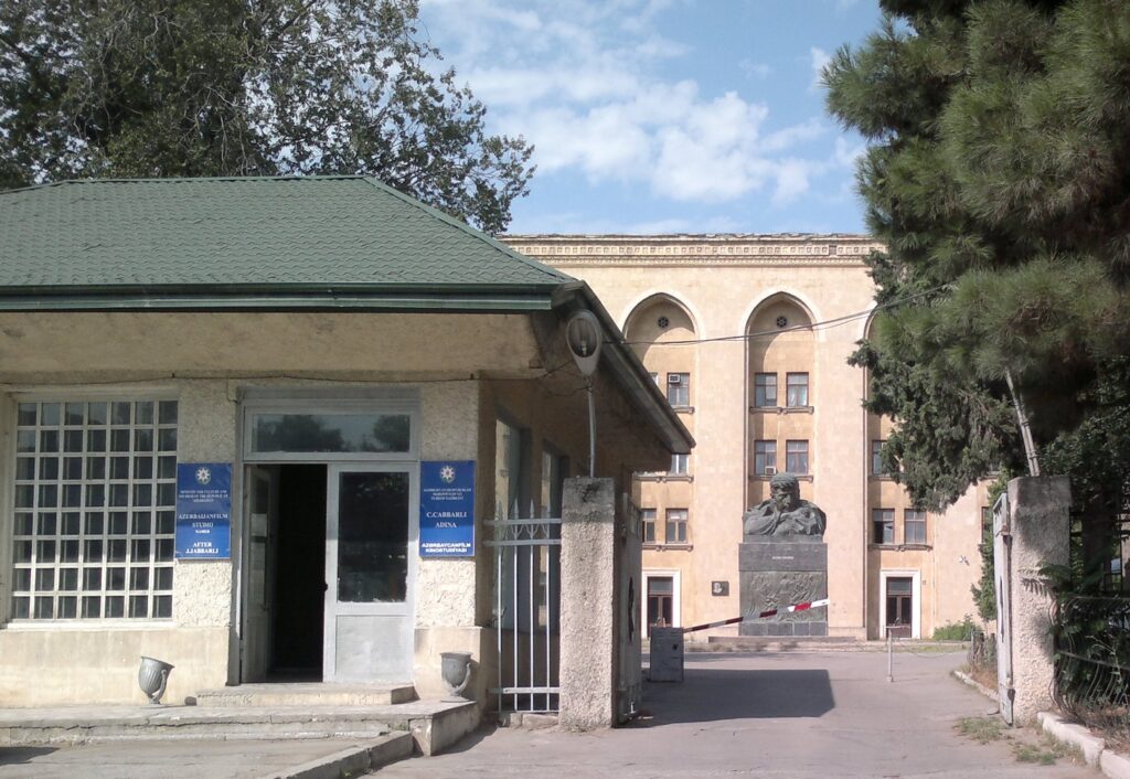 Entryway arch to the historic Azerbaijanfilm studio complex in Baku