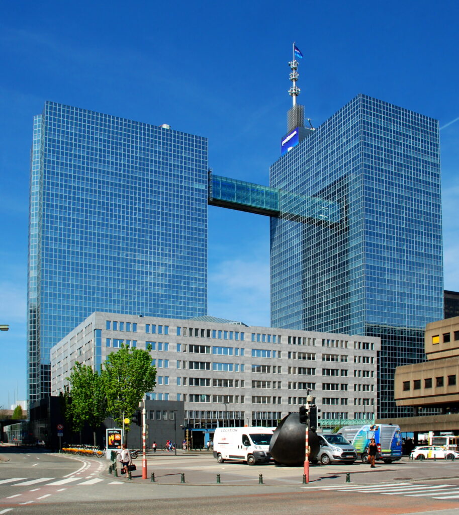 Iconic twin telecommunications towers of Belgacom / Proximus soaring over Brussels