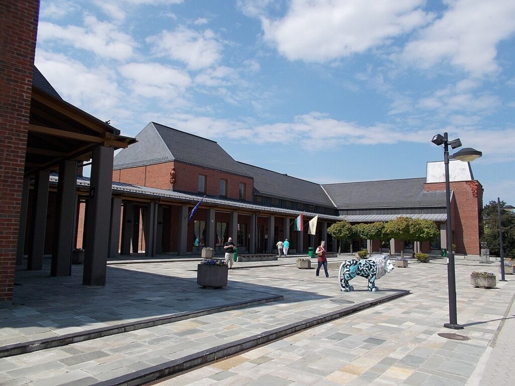 The courtyard of the Porcelanium visitor centre of the Herend porcelain manufactory, Hungary