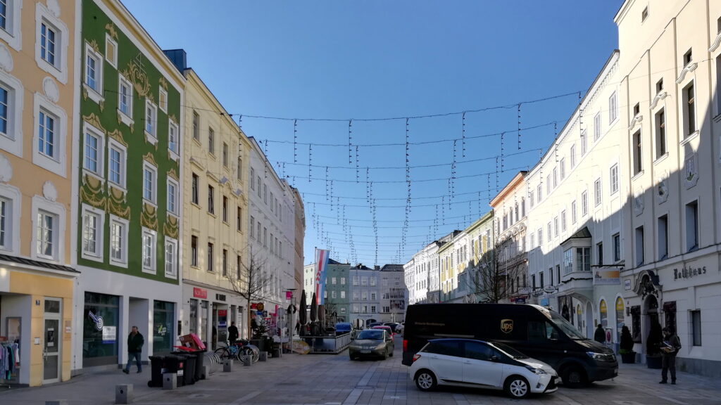 Gabled historic merchant houses in the center of Ried im Innkreis near the original timber workshops