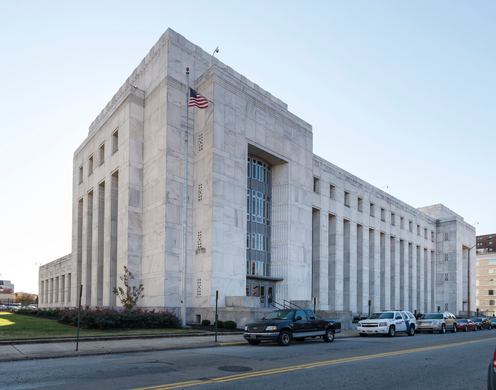 Art Deco Joel W Solomon Federal Building 1933 Chattanooga Tennessee designed by Shreve Lamb and Harmon with limestone facade and Art Moderne interior ornament