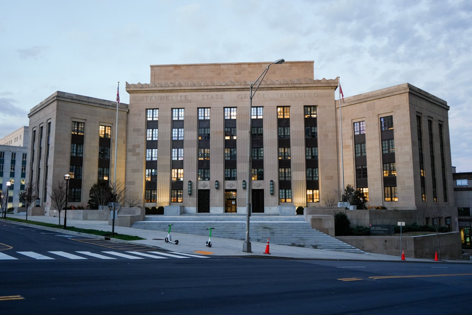 John Sevier State Office Building, 1940, Nashville Tennessee Capitol grounds, Art Deco limestone facade