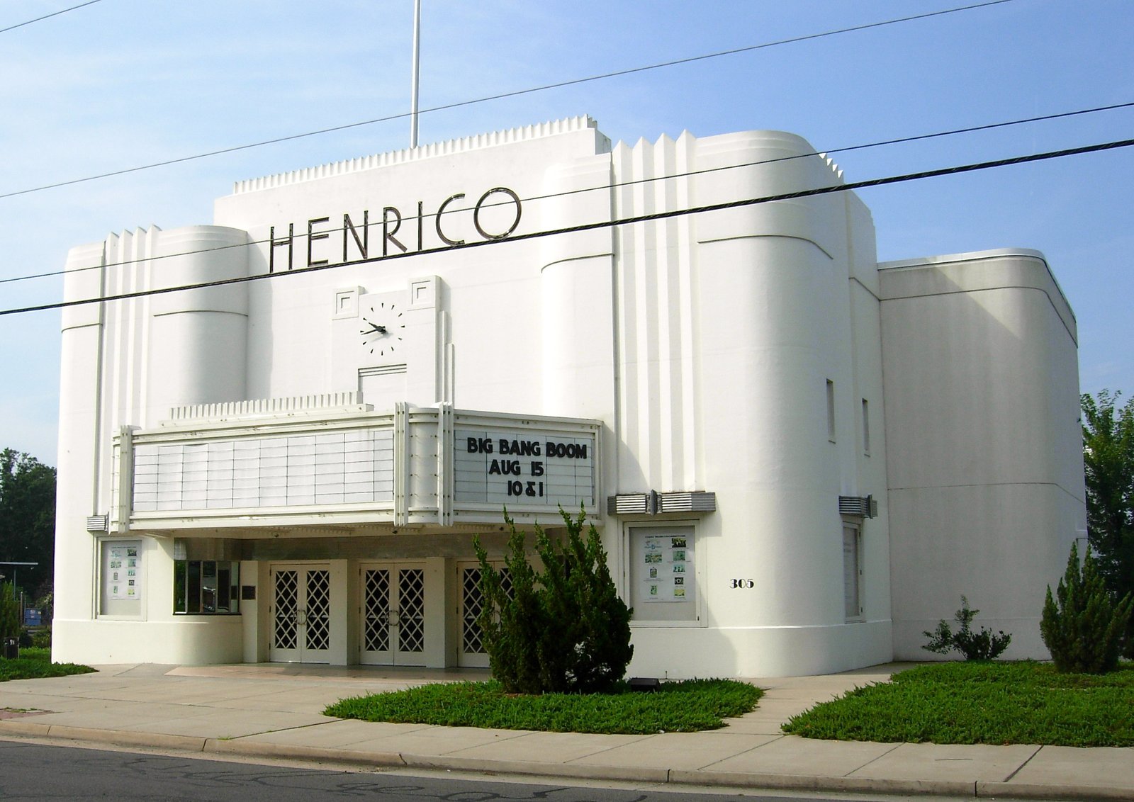 Henrico Theatre 1938 Highland Springs Virginia Art Deco poured concrete brick IBM clock marquee