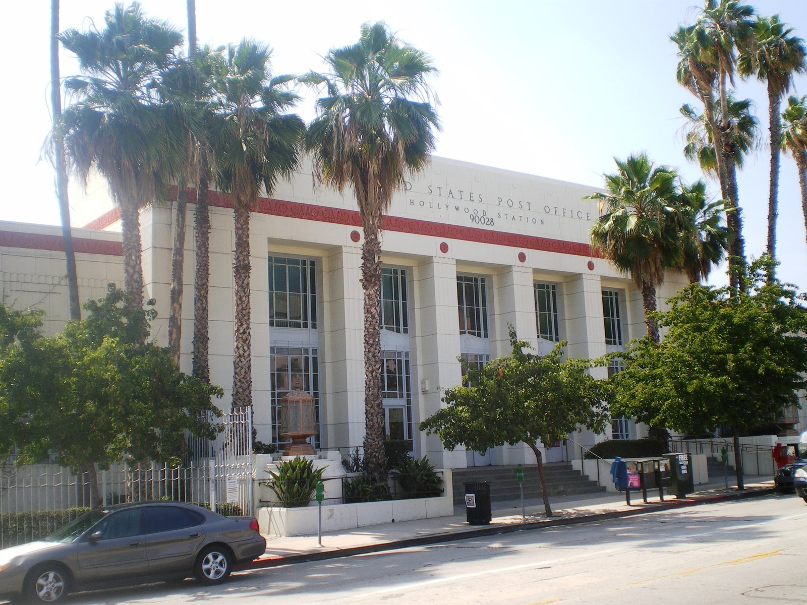 United States Post Office Hollywood Station (1937), WPA Art Deco building at 1615 North Wilcox Avenue near Hollywood and Sunset Boulevards, Los Angeles, California.