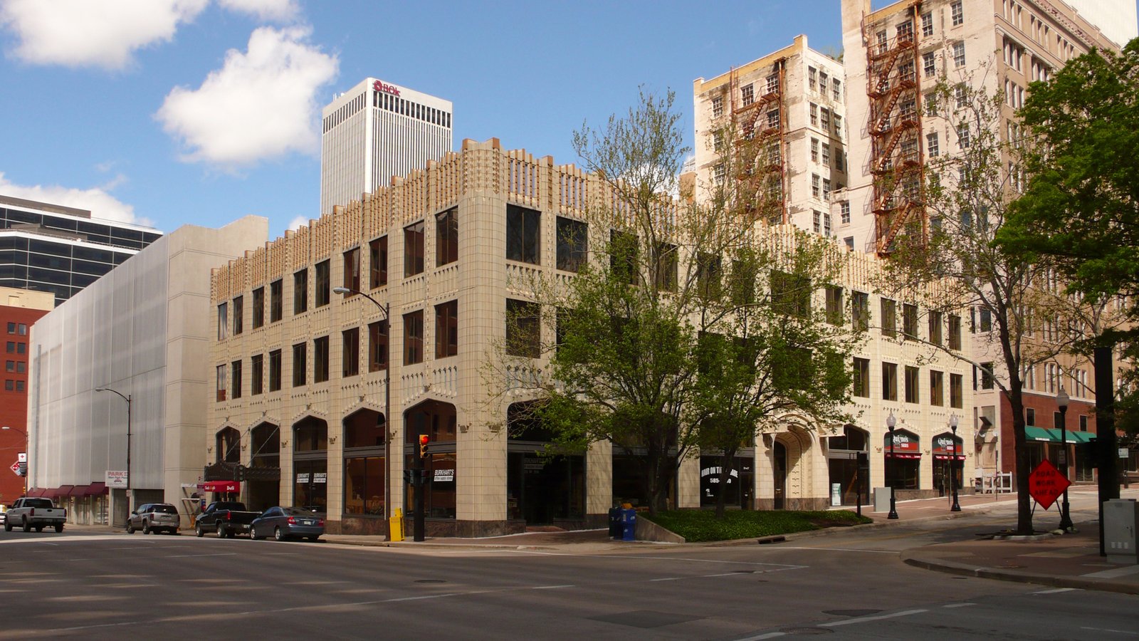 Pythian Building (1931), three-story Art Deco commercial building with cream and blue terra cotta zig-zag ornament in downtown Tulsa, Oklahoma, built during the city's oil boom, NRHP listed 1982.
